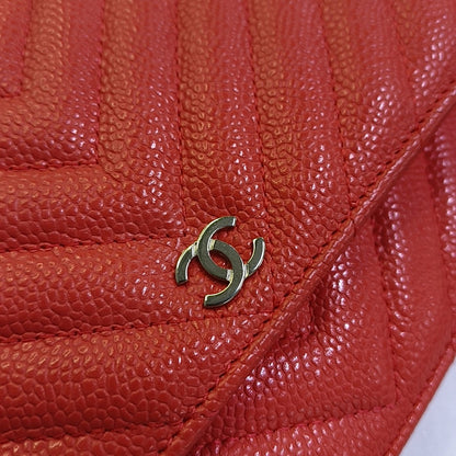 CHANEL WOC Orange Crinkle Calfskin Quilted V-Stitch Shoulder Bag Silver Hardware 26 Clasp-(SKU)-968739571