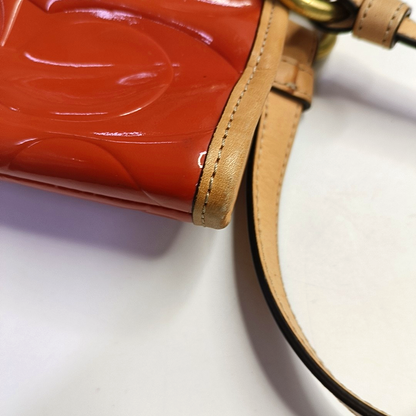 COACH Tote bag Orange Leather Old Flower Embossed Single Shoulder Bag Golden hardware-(SKU)-943933653