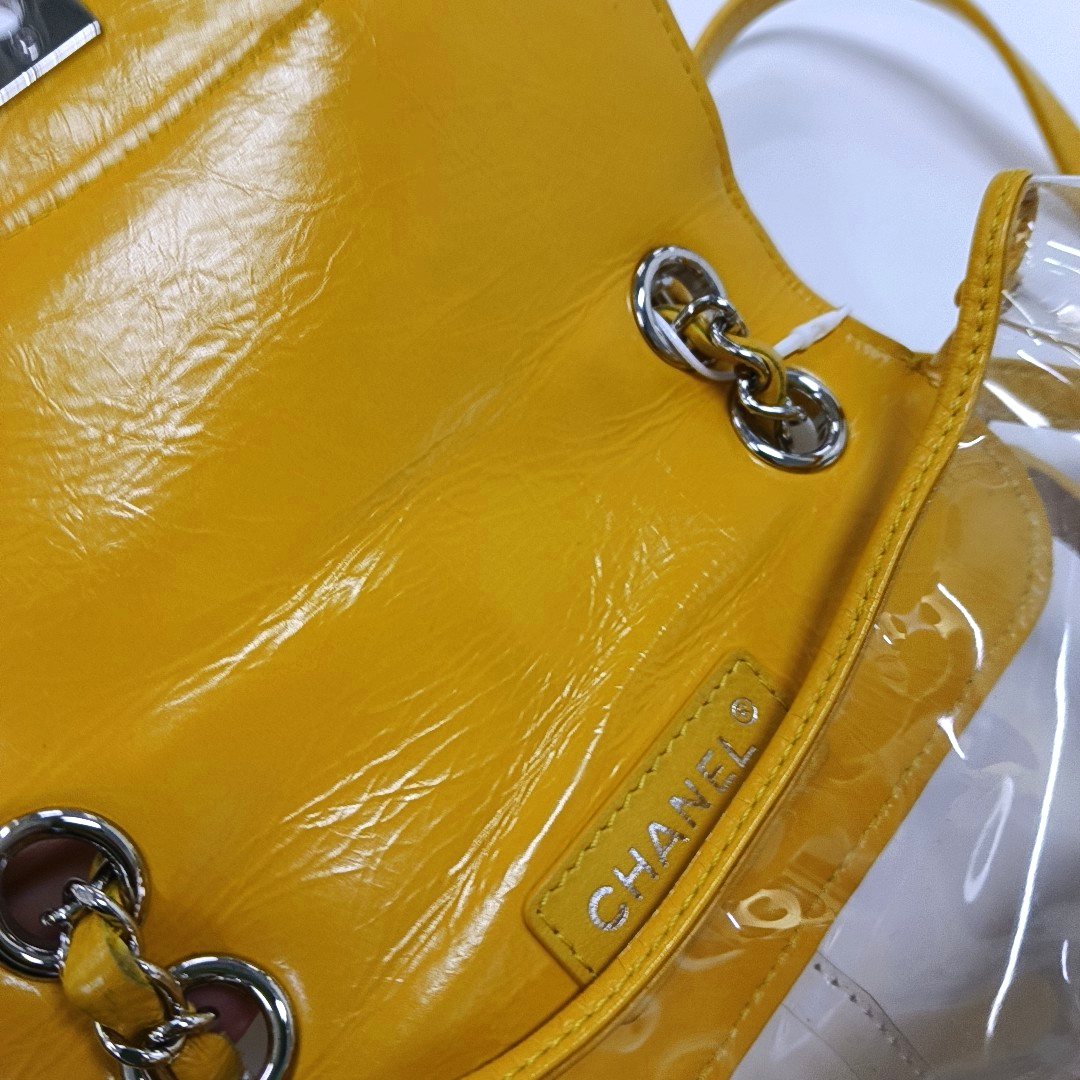 CHANEL AQUARIUM Medium Yellow Calfskin Quilted Backpack, Handbag with Silver Hardware, 26 compartments-(SKU)-964845024