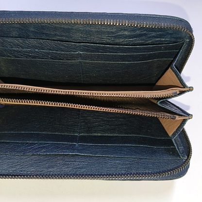 BOTTEGA VENETA Navy Blue Cowhide Braided Wallet Black hardware-(SKU)-952345115