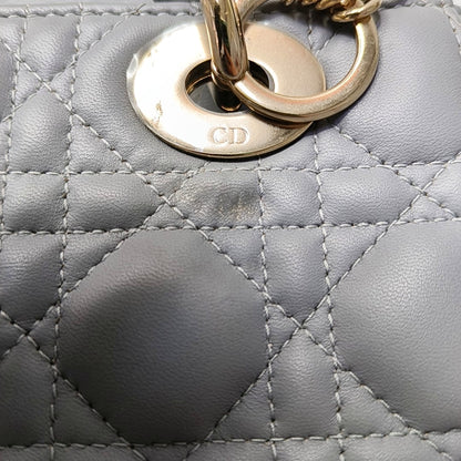 DIOR Lady Dior Small Grey Lamb Skin Quilted Cannage Diorever Shoulder Bag Tote Bag Crossbody Bag with Gold Hardware and Detachable Shoulder Strap, Complete Accessories-(SKU)-968155280