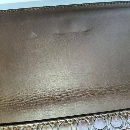 FERRAGAMO Chocolate Brown Leather Embossed Clutch Silver Hardware-(SKU)-942092439