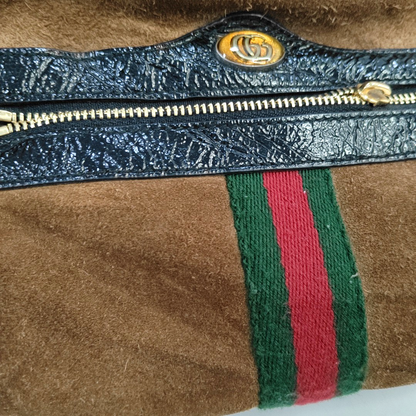 GUCCI Ophidia  mini Brown Suede Leather Striped Webbing Single Shoulder Bag Crossbody Bag Golden hardware-(SKU)-953950418
