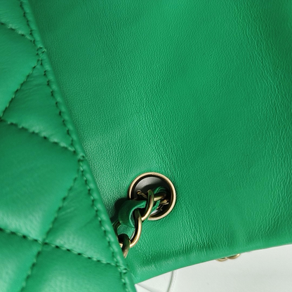 CHANEL CLASSIC FLAP Green Lamb Skin Quilted Monogram Large Mini Crossbody Bag Shoulder Bag 18 Clasp Golden Hardware-(SKU)-964964011