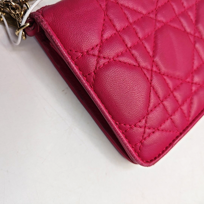 DIOR Lady Dior Fuchsia sheepskin cannage-quilted wallet Golden hardware-(SKU)-959164811