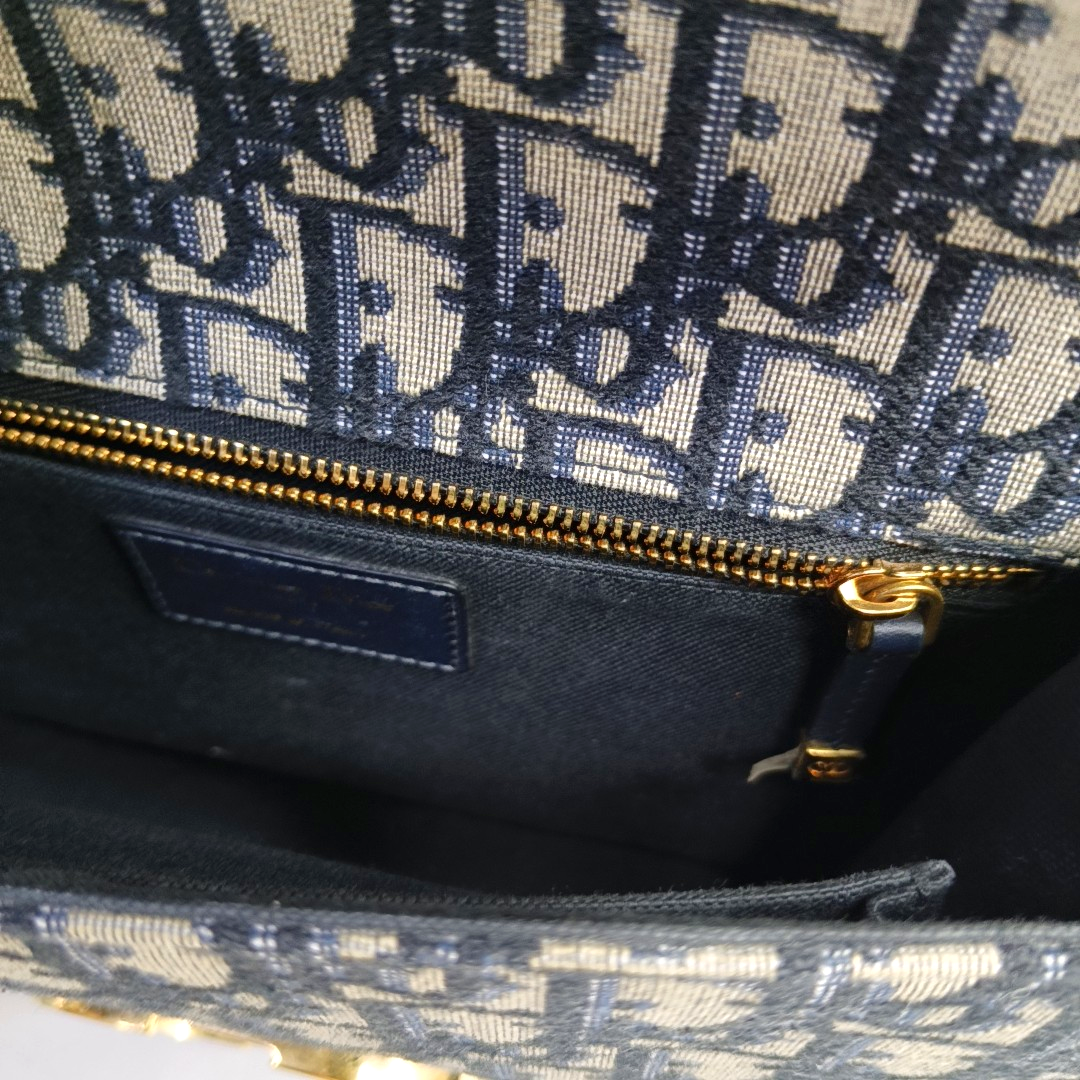 DIOR 30 Montaigne Blue Canvas Monogram Embossed Montaigne Bag Shoulder Bag with Detachable Strap-(SKU)-970899095