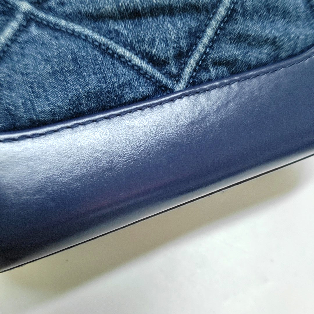 CHANEL GABRIELLE Small Deep Blue Denim Quilted Stitched Crossbody Shoulder Bag Gold and Silver Hardware 29 Opening Detachable Strap-(SKU)-970038091