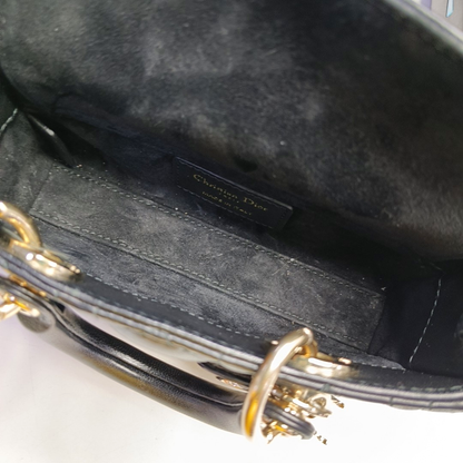 DIOR Lady D-Joy Super Mini Black Lamb Skin Wicker Stitched Crossbody Shoulder Bag Handbag Tote Bag Golden Hardware 2 Removable Straps-(SKU)-960436430