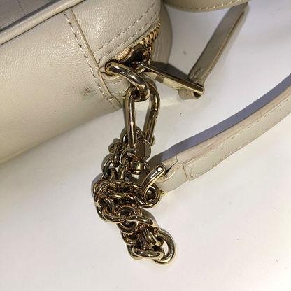 FURLA Camera Bag Light gray leather quilted crossbody single shoulder bag handbag Golden hardware Removable shoulder strap-(SKU)-941201203