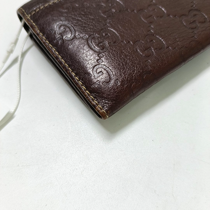 GUCCI Dark Brown Cowhide Monogrammed Texture Wallet Golden hardware-(SKU)-939278026