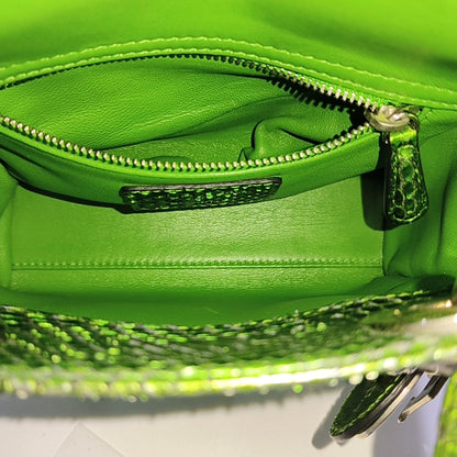 DIOR Lady Dior Mini Green Snake Skin Matelassé Shoulder Bag Handbag Crossbody Bag Silver Hardware Removable Strap-(SKU)-965435914