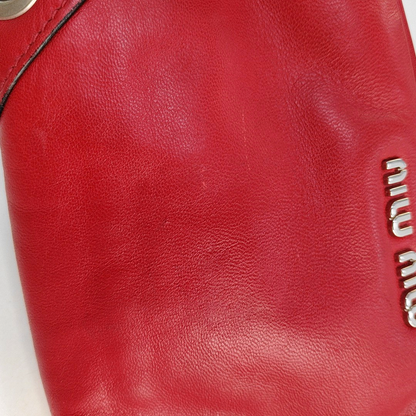 Miu Miu mini Red Calf Leather Crossbody Shoulder Bag Tote Silver Hardware Removable shoulder strap-(SKU)-956465085