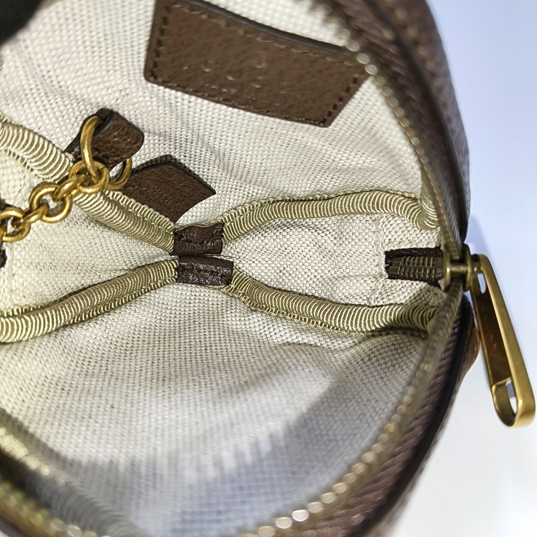 GUCCI Ophidia  Brown Coated Canvas Monogram Striped Ribbon Wallet Golden hardware Complete Accessories-(SKU)-959702243