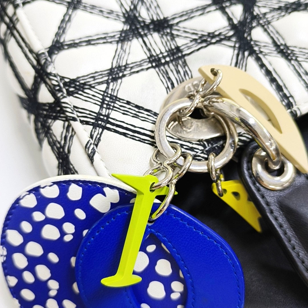 DIOR Lady Dior White Lamb Leather Printed Shoulder Bag Crossbody Bag Silver Hardware Removable Strap-(SKU)-969826731