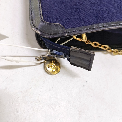 CELINE Dark Blue Canvas Floral Handbag Golden hardware-(SKU)-950300575