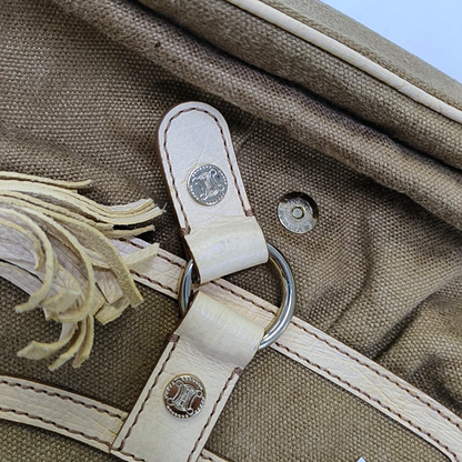 CELINE BOOGIE Khaki Canvas Tote Bag Golden hardware-(SKU)-945694402