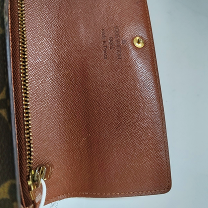 LOUIS VUITTON PORTE MONNAIE Large size Brown coated canvas vintage wallet Golden hardware-(SKU)-944949286