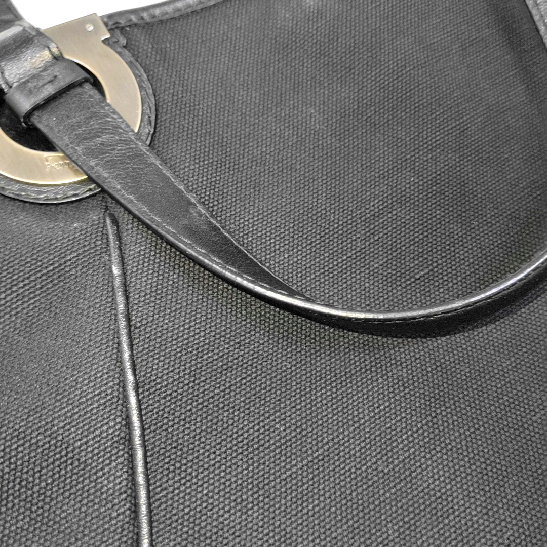 FERRAGAMO Tote bag Black Fabric Single Shoulder Bag Handbag Silver Hardware-(SKU)-942554388