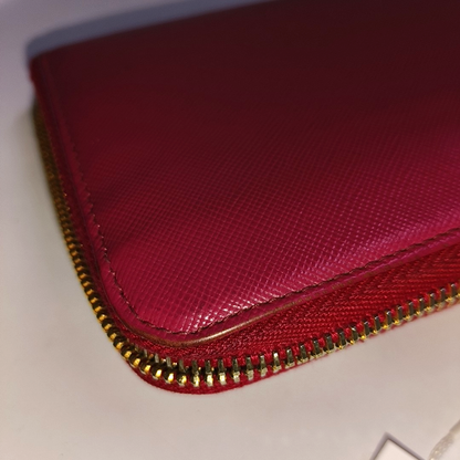 PRADA Fiocco Bow Red Leather Crosshatch Embossed Wallet Golden hardware-(SKU)-939810671