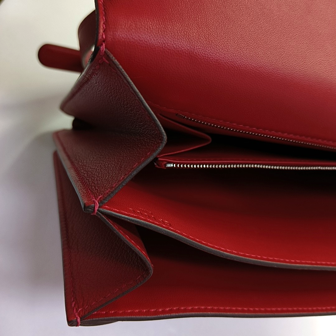 HERMÈS 2002 26 Red Evercolor Calfskin Crossbody Shoulder Bag with Silver Hardware, C-(SKU)-951512594