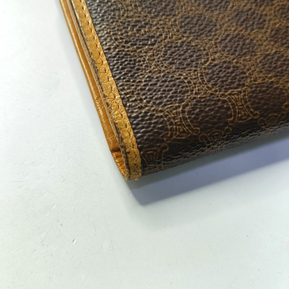 CELINE Dark Brown Coated Canvas Triumph Wallet Golden hardware-(SKU)-942990685