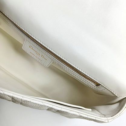 DIOR Dior Caro Medium White Calfskin Quilted Shoulder Bag with Gold Hardware-(SKU)-969148455