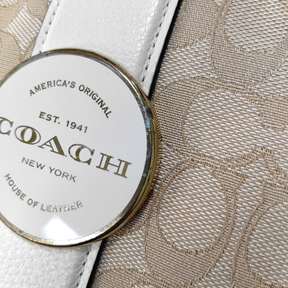 COACH Beige Canvas Monogrammed Crossbody Bag Shoulder Bag Golden hardware Removable shoulder strap-(SKU)-940143188