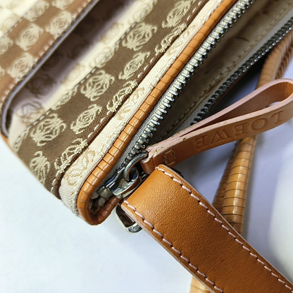 LOEWE Khaki canvas old flower floral single shoulder bag crossbody bag Silver Hardware Removable shoulder strap-(SKU)-944298233