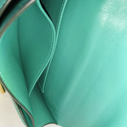 HERMÈS Verrou 17 Velvet Green Chèvre Mysore Goat Leather Gun Bag Crossbody Bag Shoulder Bag with Gold Hardware and C-(SKU)-962313369