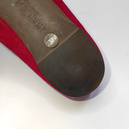 Alexander McQUEEN 37code Autumn Winter Red Suede Leather Women's Low Heel Low Top Dress Shoes-(SKU)-939056143
