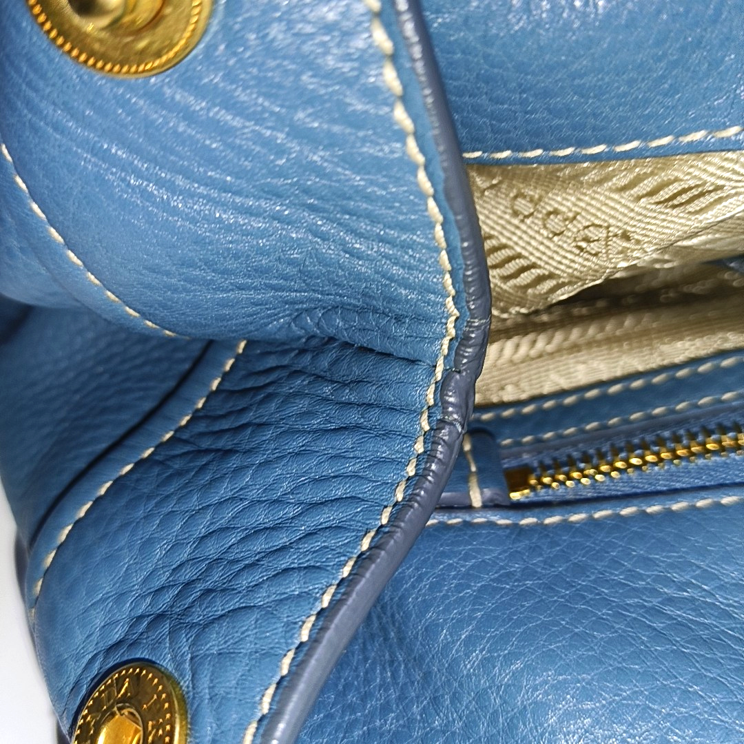 PRADA Tote bag Blue Cowhide Logo Shoulder Bag Handbag Golden hardware Removable shoulder strap-(SKU)-957689174
