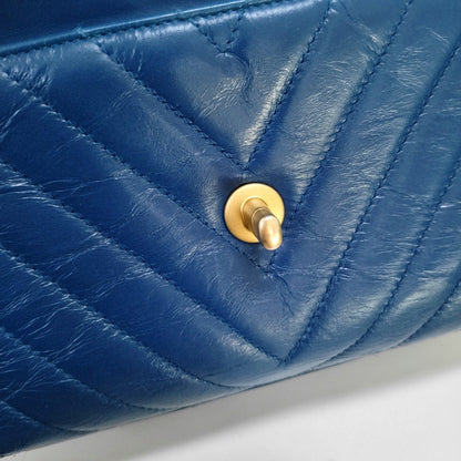 CHANEL COCO HANDLE Medium Size Blue Calfskin Quilted V Pattern Single Shoulder Bag with Gold Hardware 25 Compartments Removable Shoulder Strap-(SKU)-965602661