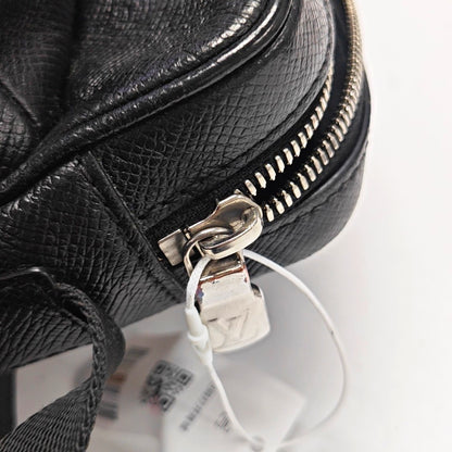 LOUIS VUITTON OUTDOOR Small Black Leather Monogram Messenger Bag Shoulder Bag Crossbody Bag Silver Hardware-(SKU)-970352142