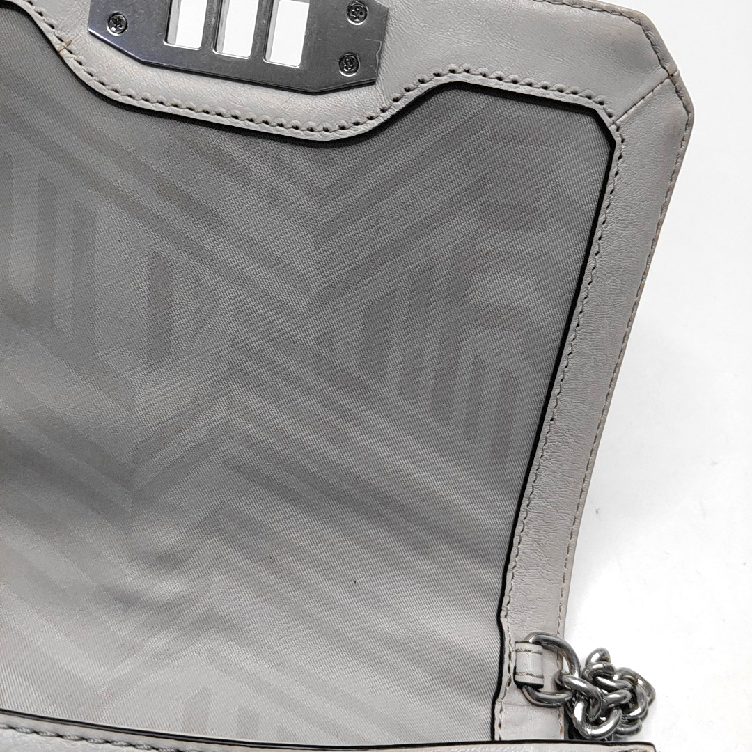 REBECCA MINKOFF Love  Small size Gray leather quilted crossbody bag/shoulder bag Silver Hardware-(SKU)-943935965