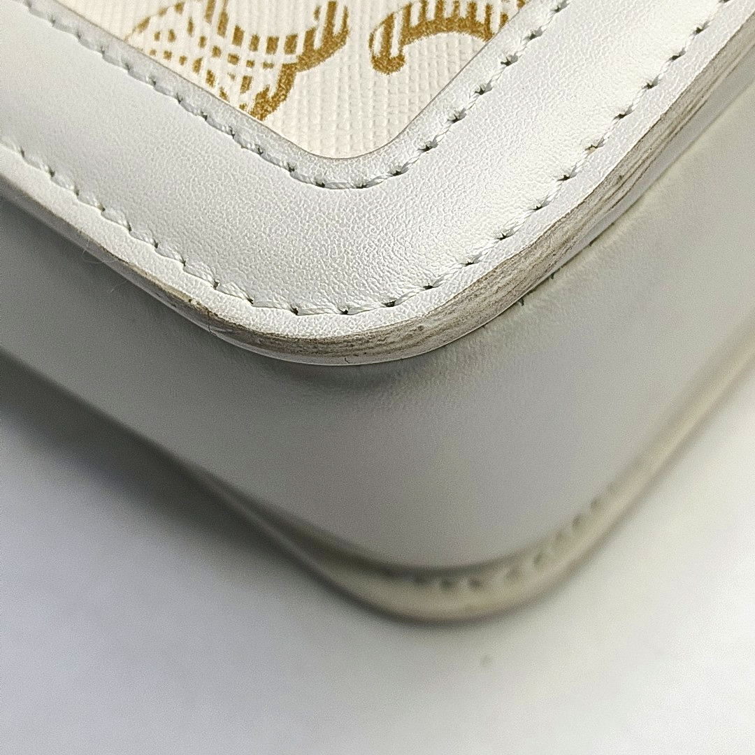 CELINE TRIOMPHE Small White Coated Canvas Triomphe Crossbody Single Shoulder Bag with Gold Hardware-(SKU)-953576570