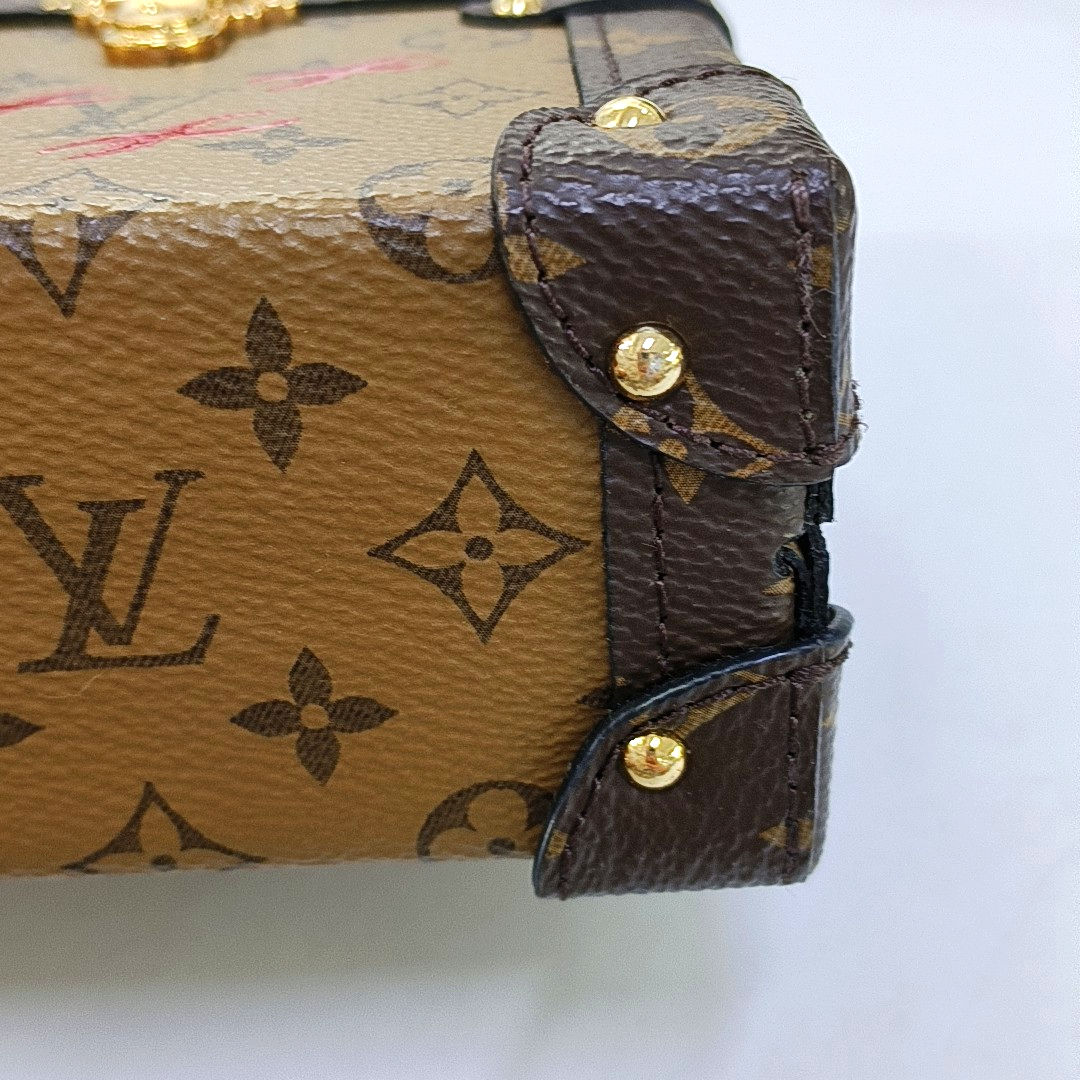 LOUIS VUITTON PETITE MALLE Brown Coated Canvas Monogram Crossbody Shoulder Bag Golden Hardware Removable Strap-(SKU)-959935401