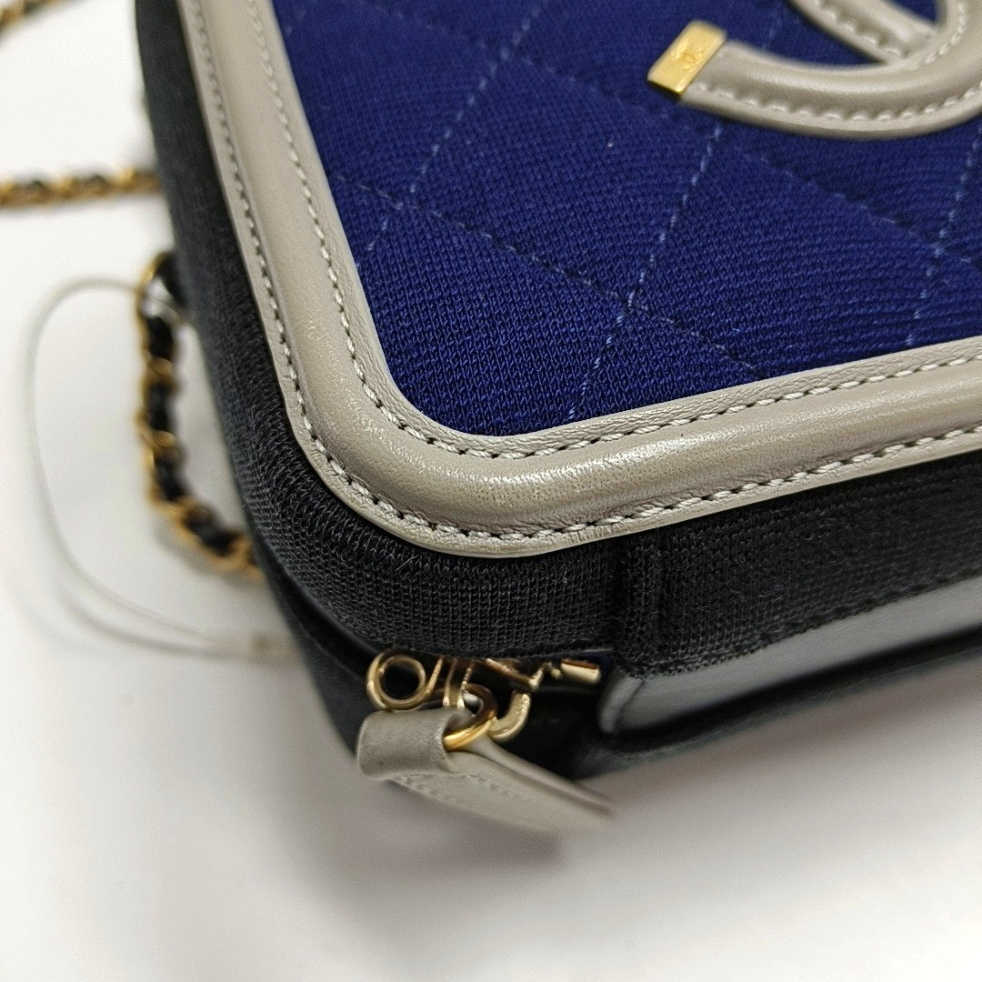 CHANEL FILIGREE Small Deep Blue Fabric Cannage Crossbody Single Shoulder Bag with Gold Hardware, 28 Clasp-(SKU)-971345916