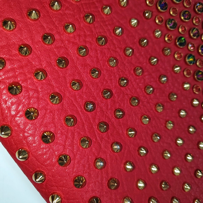 MCM Red Leather Rivet Embellished Crossbody Shoulder Bag Golden Silver Hardware Removable shoulder strap-(SKU)-942099905
