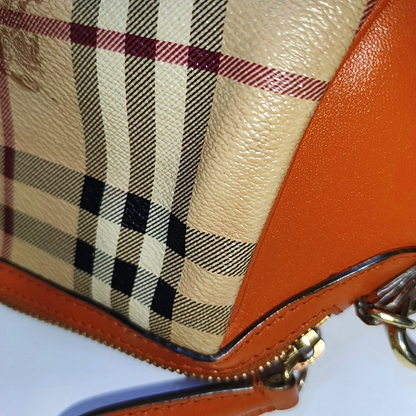 BURBERRY Beige Coated Canvas Warhorse Plaid Single Shoulder Bag Clutch Crossbody Golden hardware Removable shoulder strap-(SKU)-941127528