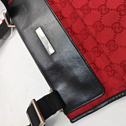 GUCCI Red Canvas Monogrammed Jacquard Shoulder Bag Silver Hardware-(SKU)-948846460