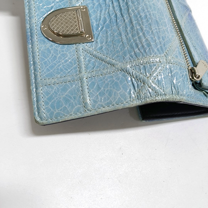DIOR Diorama Blue Cowhide Herringbone Quilted Shield Bag Wallet Silver Hardware-(SKU)-958202487