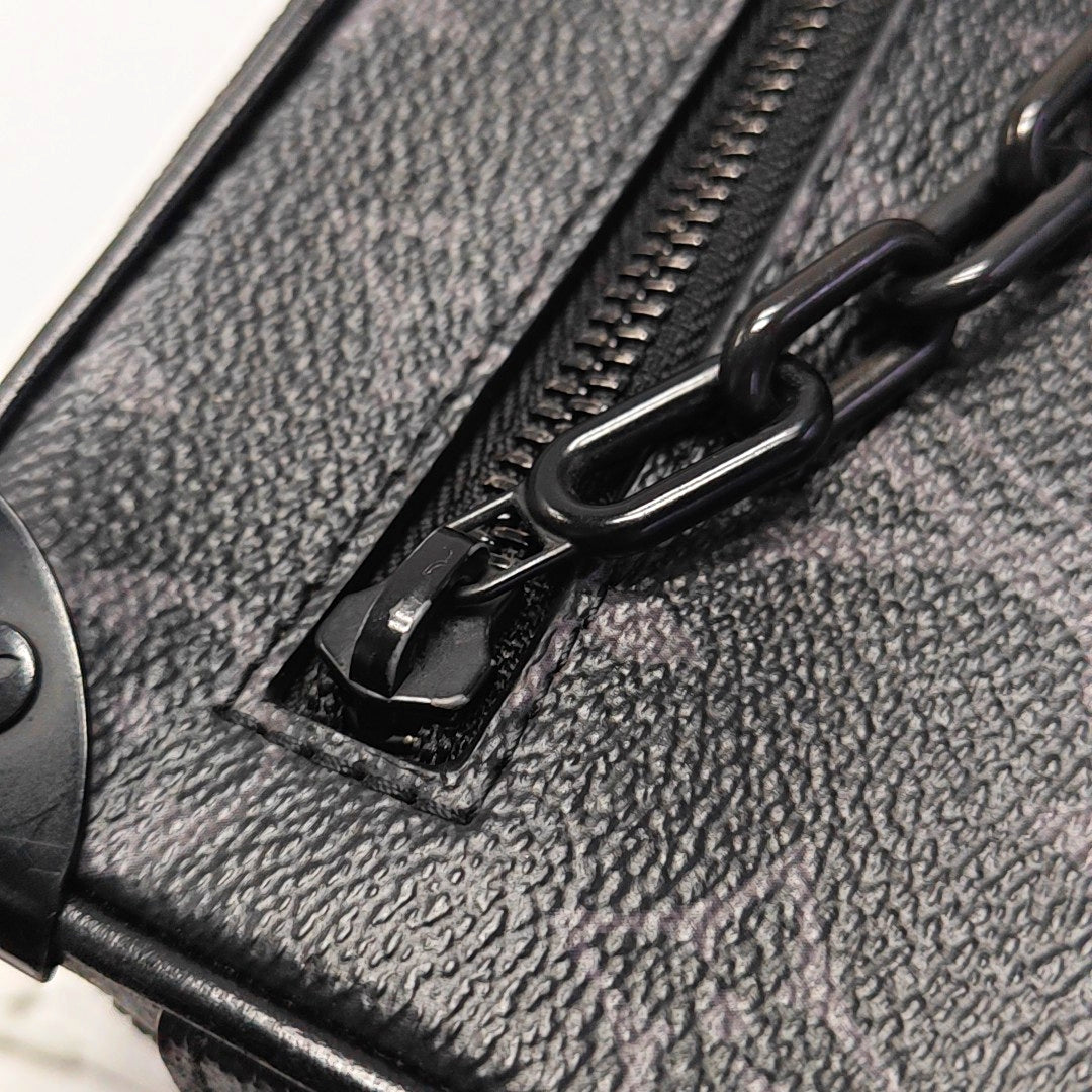 LOUIS VUITTON SOFT TRUNK Mini Black Coated Canvas Monogram Studs Black Samurai Shoulder Bag with Removable Straps-(SKU)-970537657