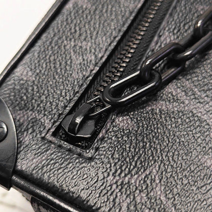 LOUIS VUITTON SOFT TRUNK Mini Black Coated Canvas Monogram Studs Black Samurai Shoulder Bag with Removable Straps-(SKU)-970537657