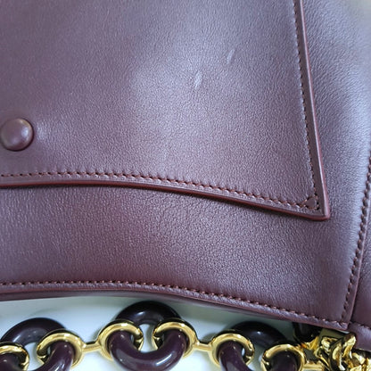 LOEWE Ola Medium Size Burgundy Calf Leather Single Shoulder Bag Golden Hardware Detachable Strap-(SKU)-967585188
