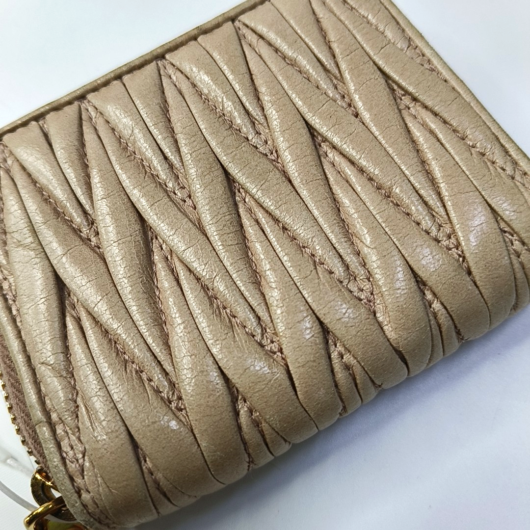 Miu Miu Beige Lamb Leather Quilted Wallet Golden hardware-(SKU)-958622078