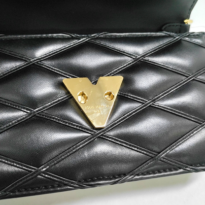 LOUIS VUITTON GO-14 Black Lamb Leather Quilted Shoulder Bag Handbag with Detachable Strap-(SKU)-950080865
