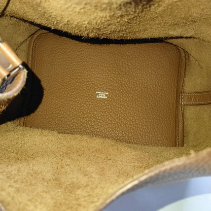 HERMÈS Picotin Lock 22 Cognac Brown Clemence Leather Market Basket Tote Bag with Silver Hardware X-(SKU)-969778968
