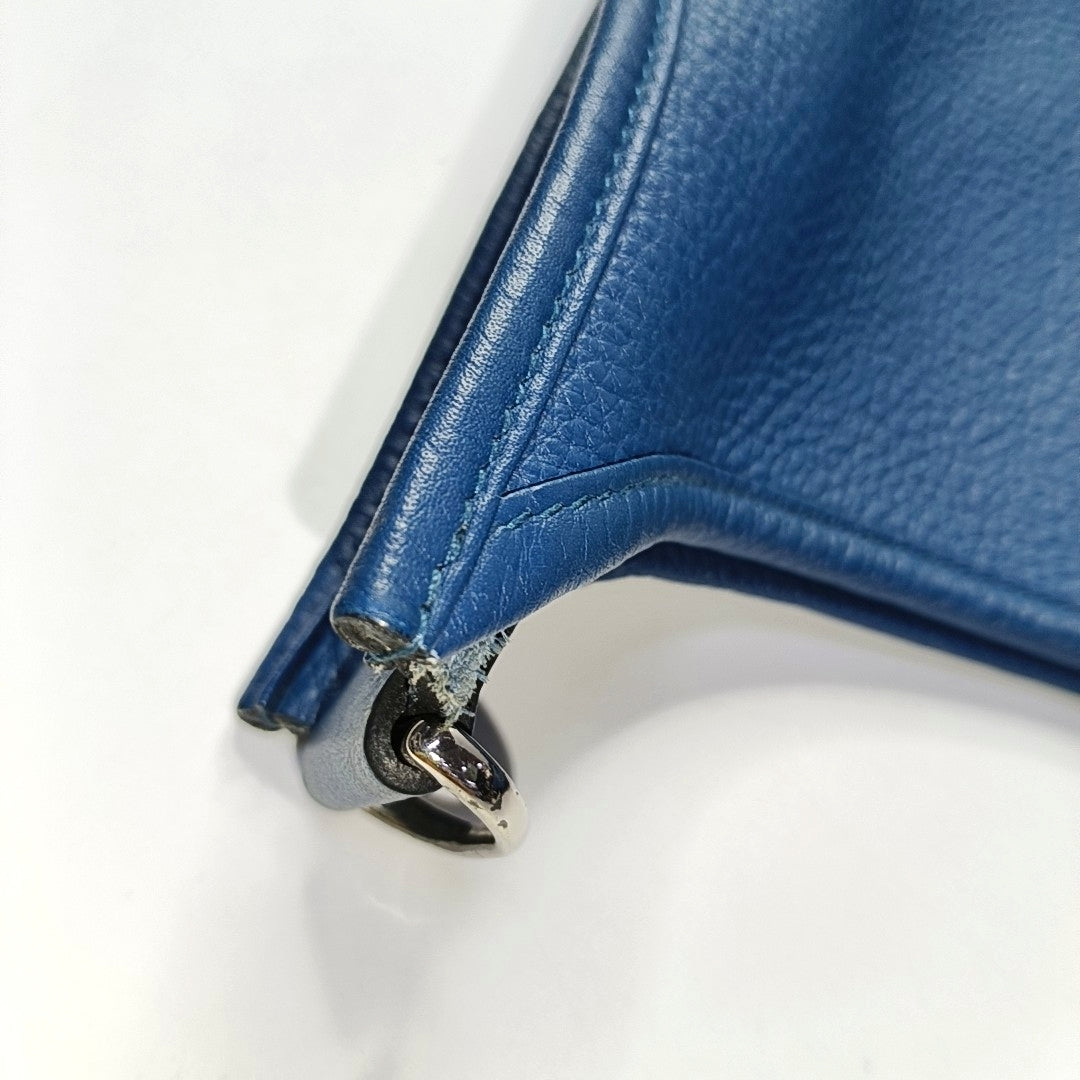 HERMÈS Evelyne GM Denim Blue Clemence Cowhide Openwork Evelyne Single Shoulder Bag Clutch Silver Hardware 🄿 Removable Strap-(SKU)-966962890