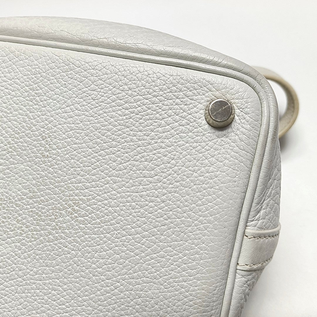 HERMÈS Picotin 18 White Clemence Leather Basket Handbag Silver Hardware 🄵 Engraving-(SKU)-971056955