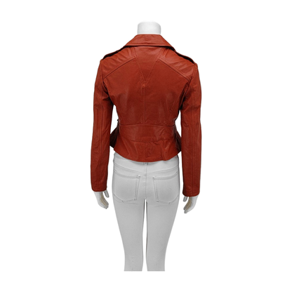 Alexander McQUEEN Mcode Autumn and Winter Tangerine Leather Women's Long Sleeve Short Other Jacket-(SKU)-929075000
